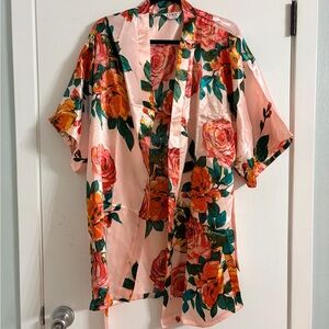 Floral Satin Kimono Robe